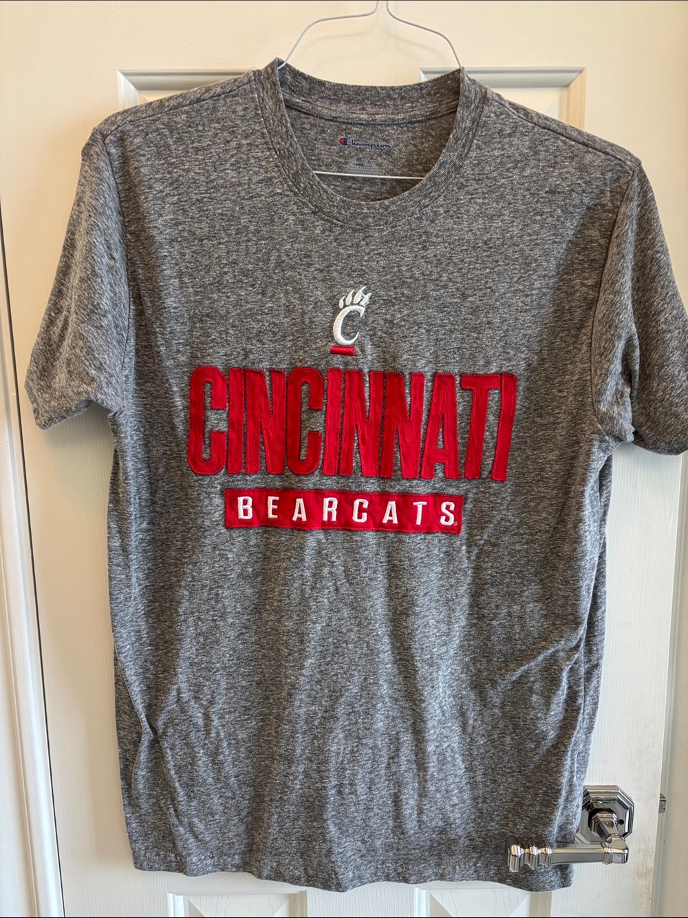 Champion Gray Cincinnati Bearcats Embroidered Tee with Red Logo